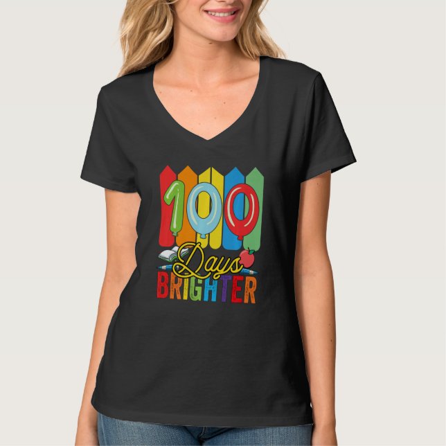 Camiseta 100 Days Brighter For Teachers And Kids Students   (Anverso)