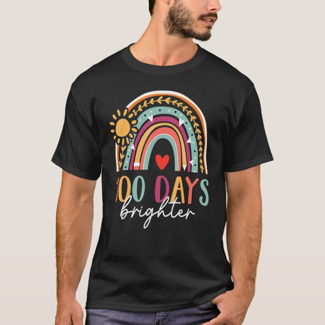 Camiseta 100 Days Brighter Happy 100 Days Of School Rainbow (Anverso)
