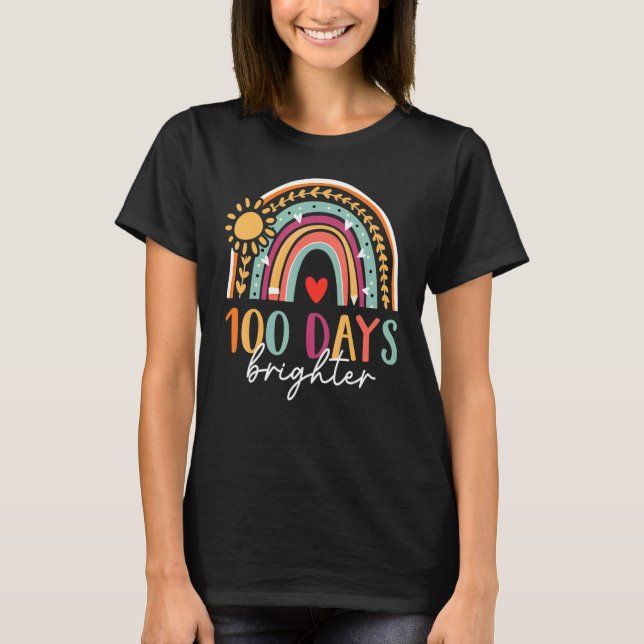 Camiseta 100 Days Brighter Happy 100 Days Of School Rainbow (Anverso)