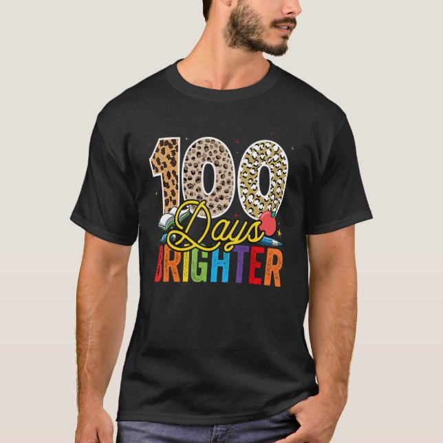 Camiseta 100 Days Brighter Leopard For Teachers And Kids St (Anverso)