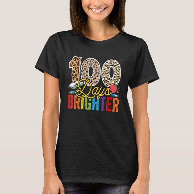 Camiseta 100 Days Brighter Leopard For Teachers And Kids St (Anverso)