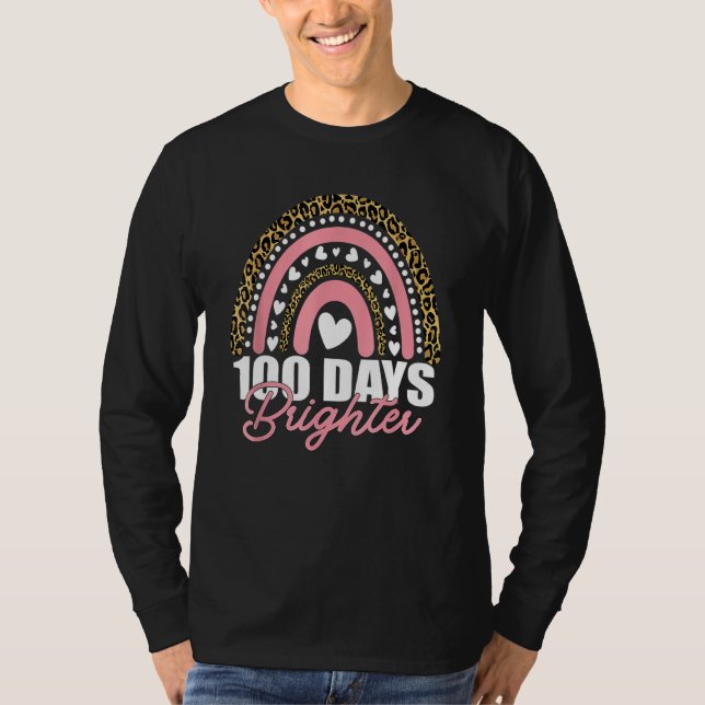 Camiseta 100 Days Brighter Rainbow Happy 100th Days Leopard (Anverso)