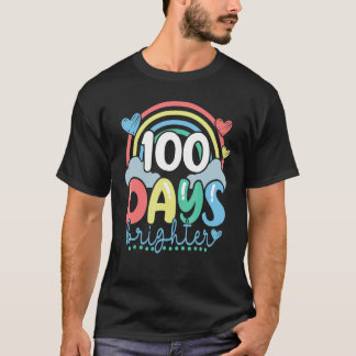 Camiseta 100 Days Brighter Rainbow Teacher Student 100th Da