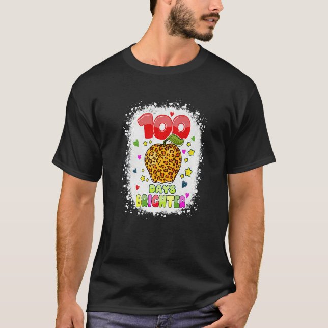 Camiseta 100 Days Brighter Shirt for Teachers Kids Leopard  (Anverso)