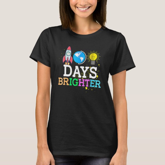 Camiseta 100 Days Brighter Teacher Student Happy 100th Day  (Anverso)