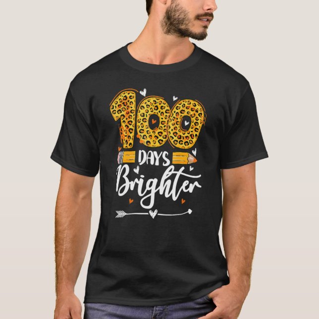 Camiseta 100 Days Brighter Teachers Funny Leopard 100 Days  (Anverso)