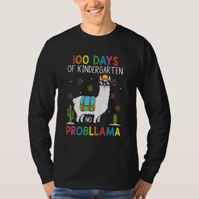 Camiseta 100 Days Kindergarten No Prob Llama Teacher 100th  (Anverso)