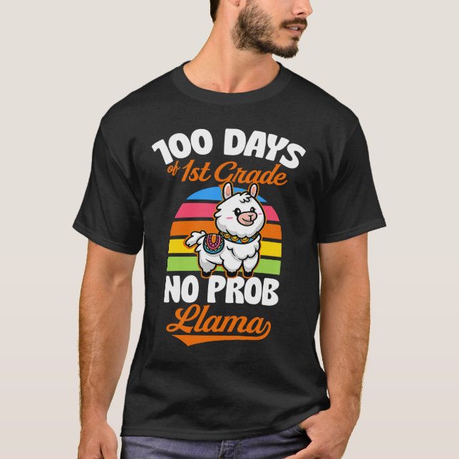 Camiseta 100 Days Of 1st Grade No Prob Llama Cute Animal  J (Anverso)