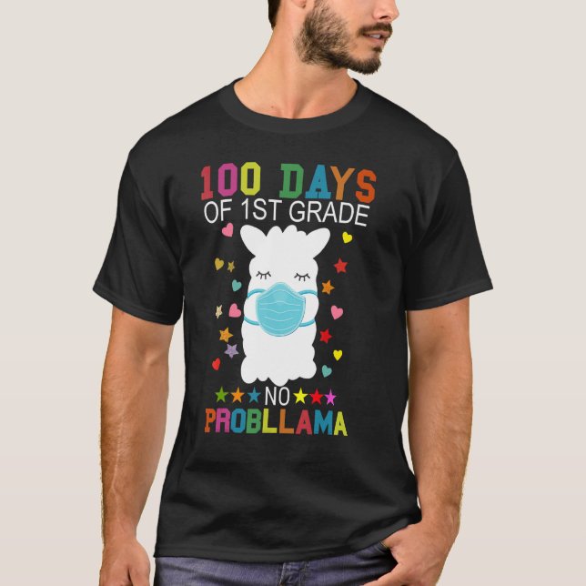 Camiseta 100 Days of 1st Grade No Probllama Llama Mask Quar (Anverso)
