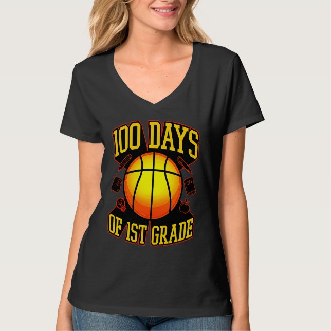 Camiseta 100 Days Of 1st Grade Themed Basketball Player (Anverso)