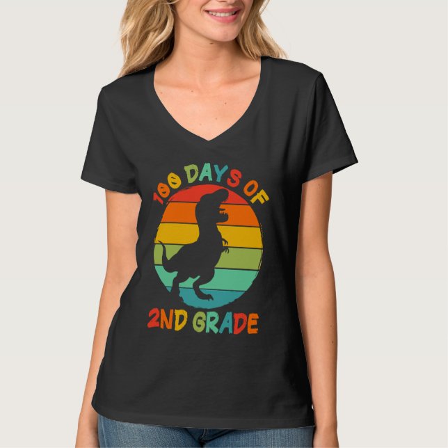 Camiseta 100 Days Of 2nd Grade 100 Days Of School Rex Dinos (Anverso)