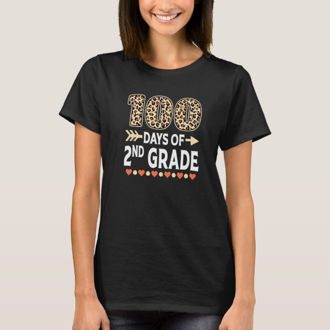 Camiseta 100 days of 2nd Grade Leopard 100th day of School  (Anverso)