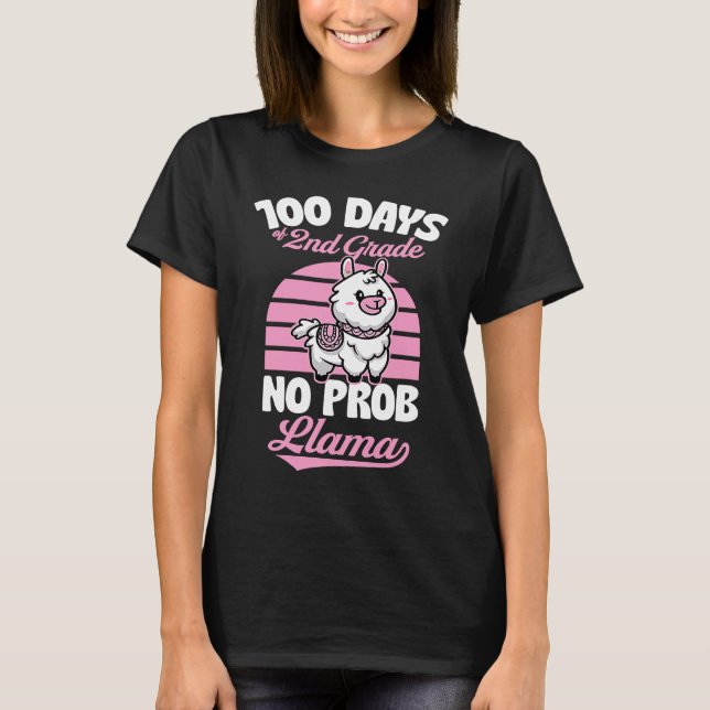 Camiseta 100 Days Of 2nd Grade No Prob Llama Cute Animal  J (Anverso)