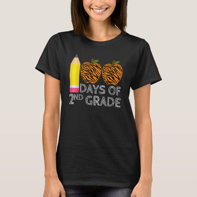Camiseta 100 Days Of 2nd Grade Tiger Print Happy 100th Day  (Anverso)