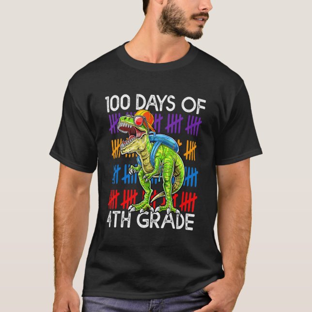 Camiseta 100 Days of 4th Grade School Dinosaur Dino Trex 10 (Anverso)