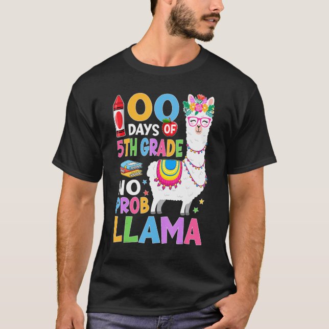 Camiseta 100 Days of 5th Grade No Probllama 100th Day Girls (Anverso)