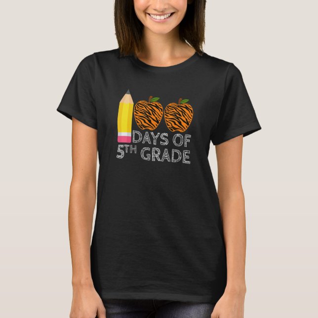 Camiseta 100 Days Of 5th Grade Tiger Print Happy 100th Day  (Anverso)