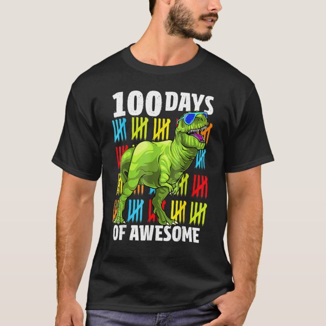 Camiseta 100 Days of Awesome Dinosaur Rex Boys 100th Day Of (Anverso)