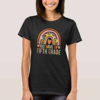 Camiseta 100 Days Of Fifth Grade Leopard Rainbow 100th Day 