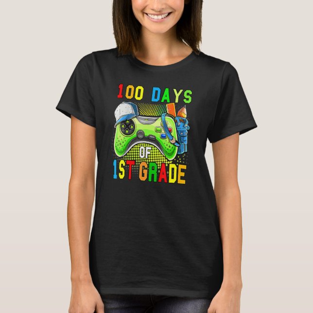 Camiseta 100 Days Of First Grade Level Unlocked 100 Days Of (Anverso)