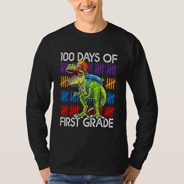 Camiseta 100 Days of First Grade School Dinosaur Dino Trex  (Anverso)