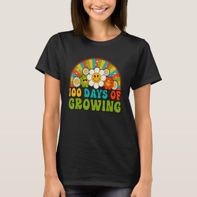 Camiseta 100 Days Of Growing Retro Teacher Kids Happy 100th (Anverso)