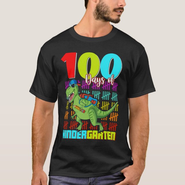 Camiseta 100 Days Of Kindergarten Dinosaur Rex Dinosaur  Bo (Anverso)