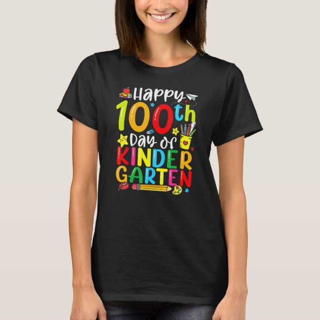 Camiseta 100 Days Of Kindergarten Funny Happy 100th Day Of  (Anverso)