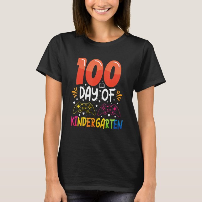 Camiseta 100 Days Of Kindergarten Gamer  100 Days Of School (Anverso)