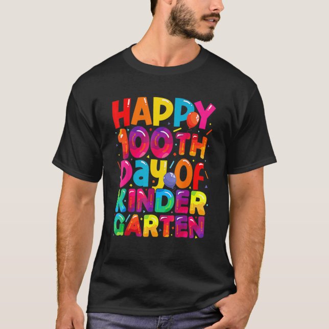 Camiseta 100 Days Of Kindergarten - Happy 100th Day Of Scho (Anverso)