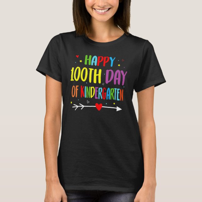 Camiseta 100 Days Of Kindergarten - Happy 100th Day Of Scho (Anverso)