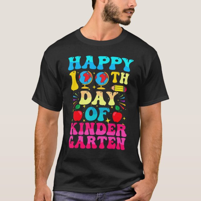 Camiseta 100 Days Of Kindergarten - Happy 100th Day Of Scho (Anverso)