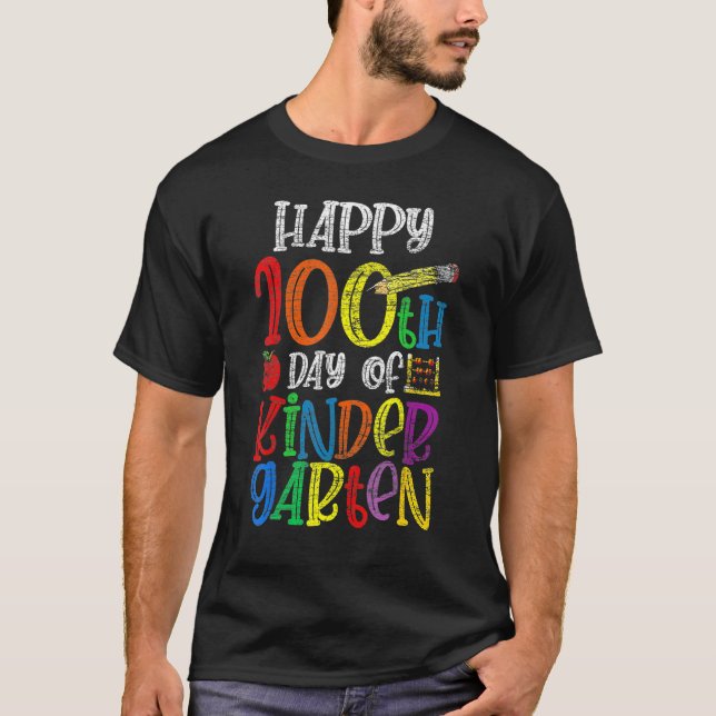 Camiseta 100 Days Of Kindergarten Happy 100th Day Of School (Anverso)