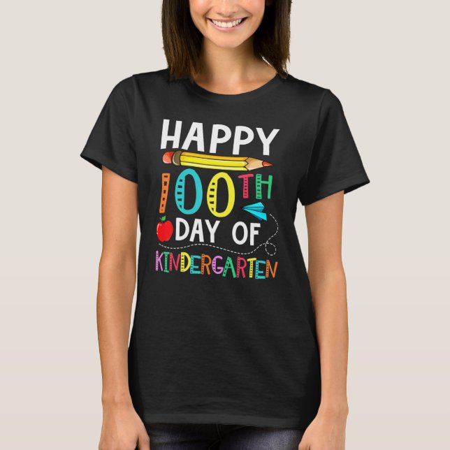 Camiseta 100 Days Of Kindergarten Happy 100th Day Of School (Anverso)