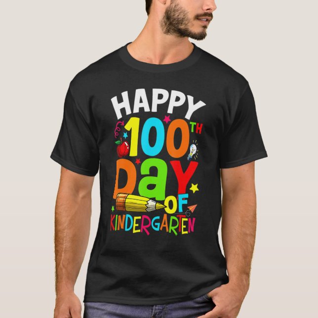 Camiseta 100 Days Of Kindergarten Kids Cute Happy 100th Day (Anverso)