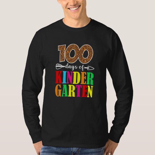 Camiseta 100 Days Of Kindergarten Leopard  100 Days Of Scho (Anverso)