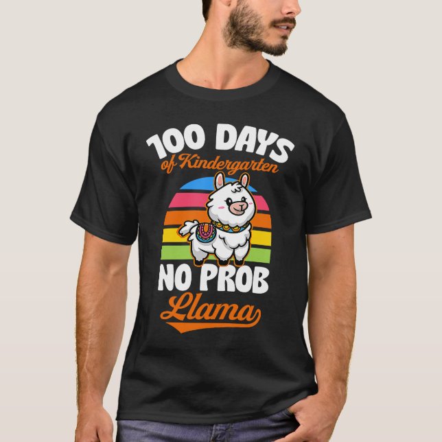 Camiseta 100 Days Of Kindergarten No Prob Llama Cute Animal (Anverso)
