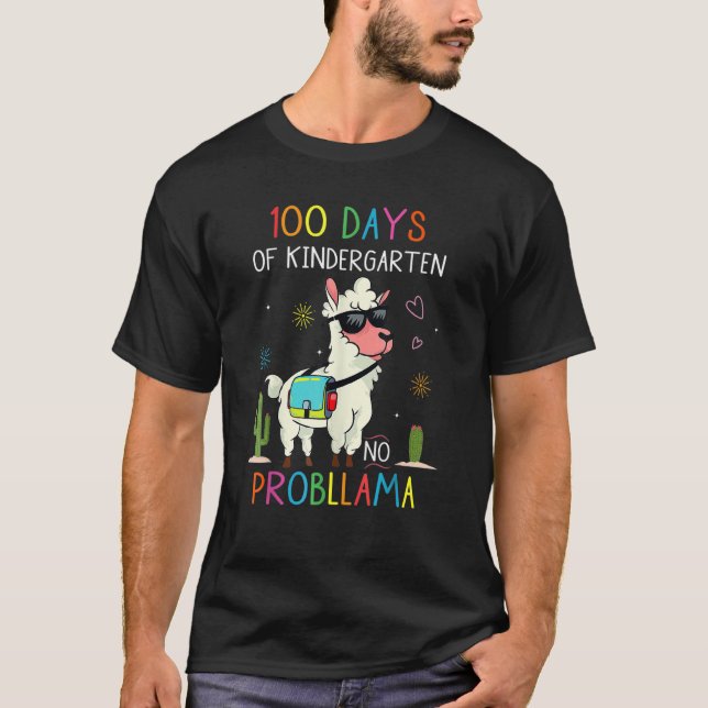 Camiseta 100 Days Of Kindergarten No Probllama Funny Llama  (Anverso)