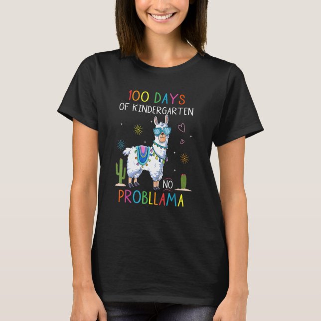 Camiseta 100 Days Of Kindergarten No Probllama Funny Llama  (Anverso)