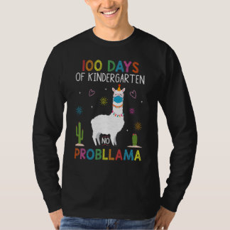 Camiseta 100 Days of Kindergarten No Probllama Llama Mask Q
