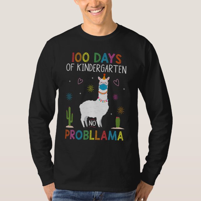 Camiseta 100 Days of Kindergarten No Probllama Llama Mask Q (Anverso)