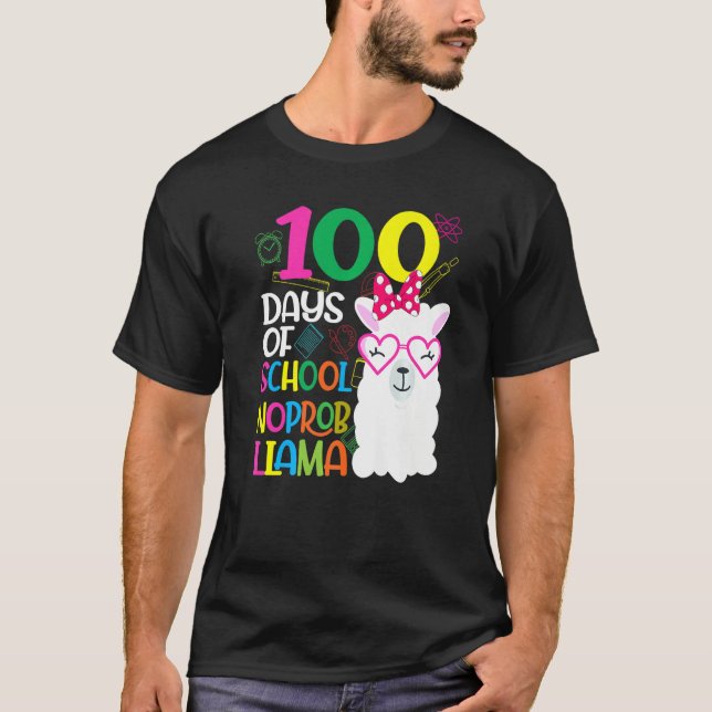 Camiseta 100 Days of Kindergarten No Probllama Llama Teache (Anverso)
