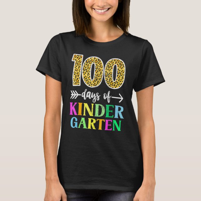 Camiseta 100 Days Of Kindergarten School Teacher Leopard 10 (Anverso)