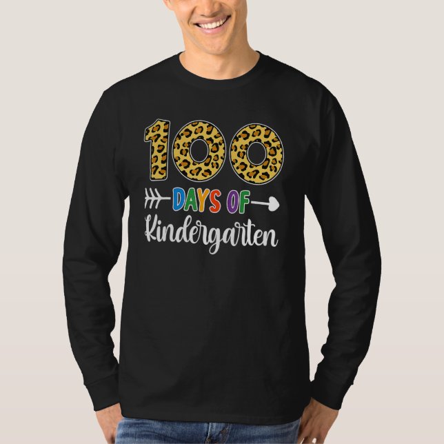 Camiseta 100 Days of Kindergarten School Teacher Leopard 10 (Anverso)