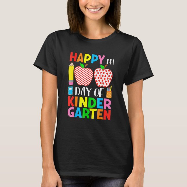Camiseta 100 Days Of Kindergarten Teacher & Student Hearts  (Anverso)