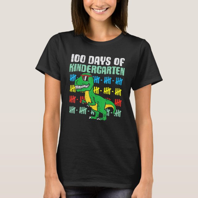 Camiseta 100 Days Of Kindergarten Trex Dinosaur 100th Day S (Anverso)