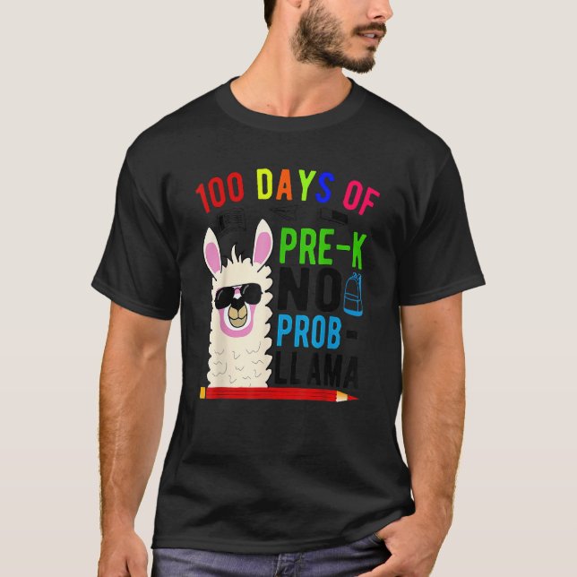 Camiseta 100 Days Of Pre K No Prob Llama Teacher 100th Day  (Anverso)