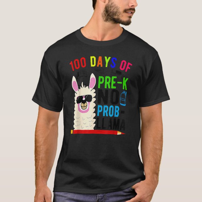 Camiseta 100 Days Of Pre K No Prob Llama Teacher 100th Day  (Anverso)