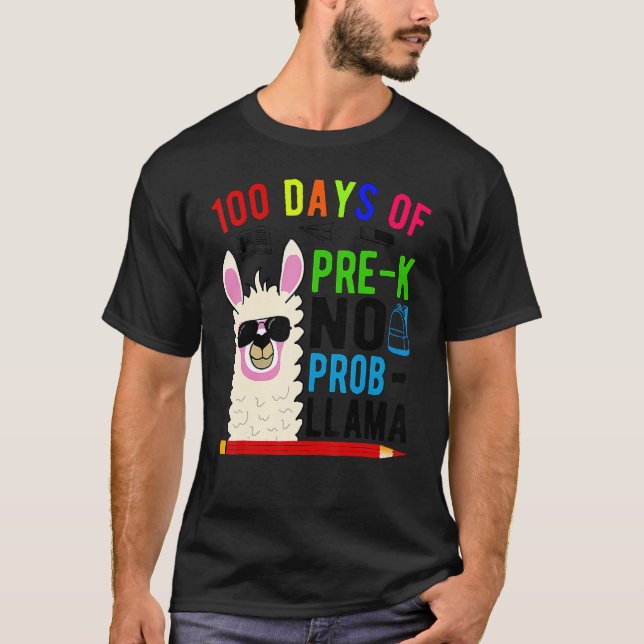 Camiseta 100 Days Of Pre K No Prob Llama Teacher 100th Day  (Anverso)