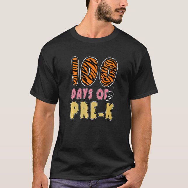 Camiseta 100 Days Of Pre K Tiger Print Teachers Girls 100th (Anverso)